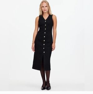 Madewell Denim V-Neck Midi Dress NS310 Black SZ 2